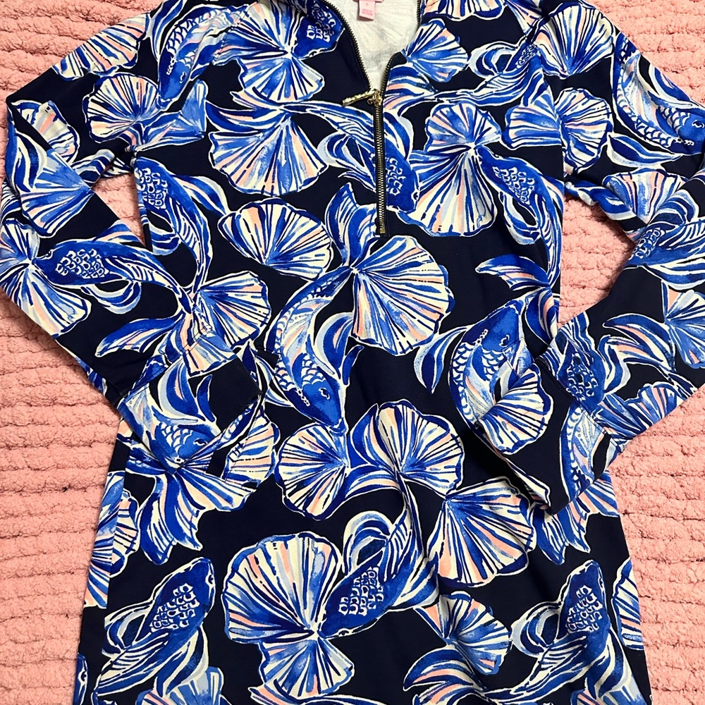 Lilly Pulitzer Navy and Coral Floral Zip Dress